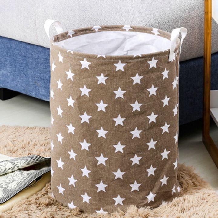 waterproof-collapsible-extra-large-drawstring-clothes-hamper-storage-with-handle-with-stylish-stars-design