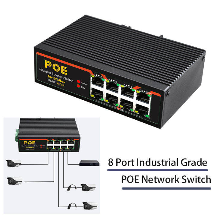 การเฝ้าระวังวิดีโอ-rail-ประเภท8พอร์ต-rj45-hub-เกรดอุตสาหกรรม10100mbps-ethernet-rj45เกม-poe-network-switch-internet-splitter