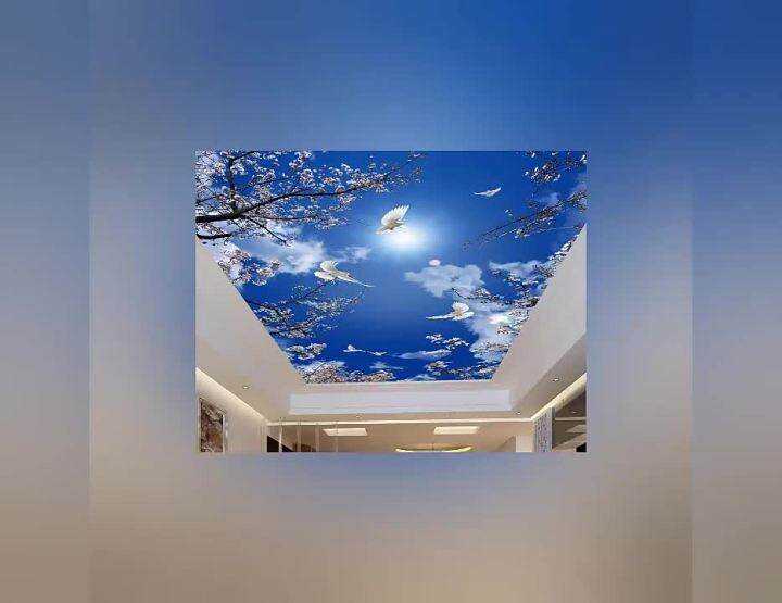 （HOT）custom 3d ceiling murals Cherry blue sky pigeons wallpaper for