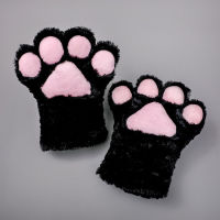 1คู่หญิงสาวน่ารักฤดูหนาว Warm Fingerless ถุงมือ Fluffy Bear Cat Plush Paw Claw ถุงมือครึ่งนิ้ว Mitten New