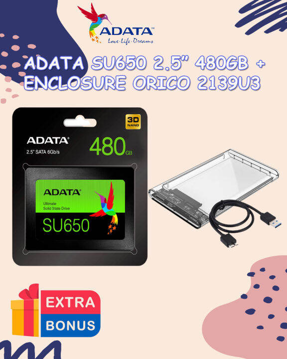 ADATA SSD 480GB SU650 SATA 6GBPS 3D NAND 3年保証 ASU650SS-480GT-REC