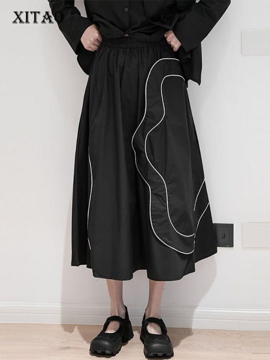 xitao-skirt-fashion-women-black-casual-print-skirt