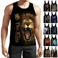 Camisetas sin mangas con estampado de León en 3D para hombre, Tops Harajuku con patrón de Lobo y Animal, camisetas de verano para Fitness, culturismo, gimnasio, chaleco muscular