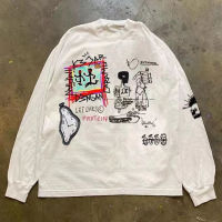 300g Thickened Heavyweight Oversize Niche Graffiti Design Sense Hip-hop Couple Outfit Ins Men and Women Long Sleeved T-shirt