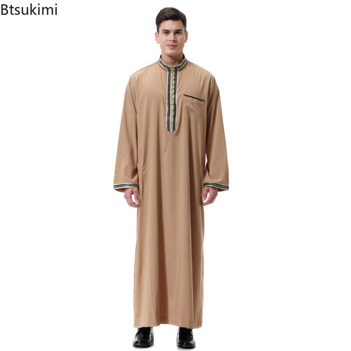 เสื้อคอกลมแขนยาวสำหรับผู้ชายมุสลิมเสื้อผ้าอิสลาม-abaya-อาหรับดูไบคาฟตันเสื้อผ้าอธิษฐานเสื้อผ้าผู้ชาย