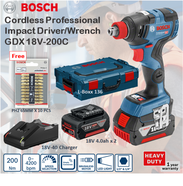 Bosch GDX 18V200C Professional Cordless Impact Driver/Wrench With LBoxx 136 Lazada