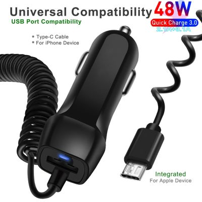 【CW】 Hot 48W USB Car Charger Fast Charging for iPhone14 13 12 Xs IPad Type C Cable