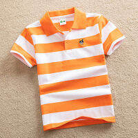 Jargazol Summer Kids Clothes Fashion Orange Stripes Baby Boy Polo Shirt 2-15 Years Children Tops Short Sleeve Shirts