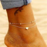 Trendy Gold Color Heart Anklet Feet Bracelet For Women Beach Footwear Vintage Beads Anklets Boho Style Party Summer Jewelry New