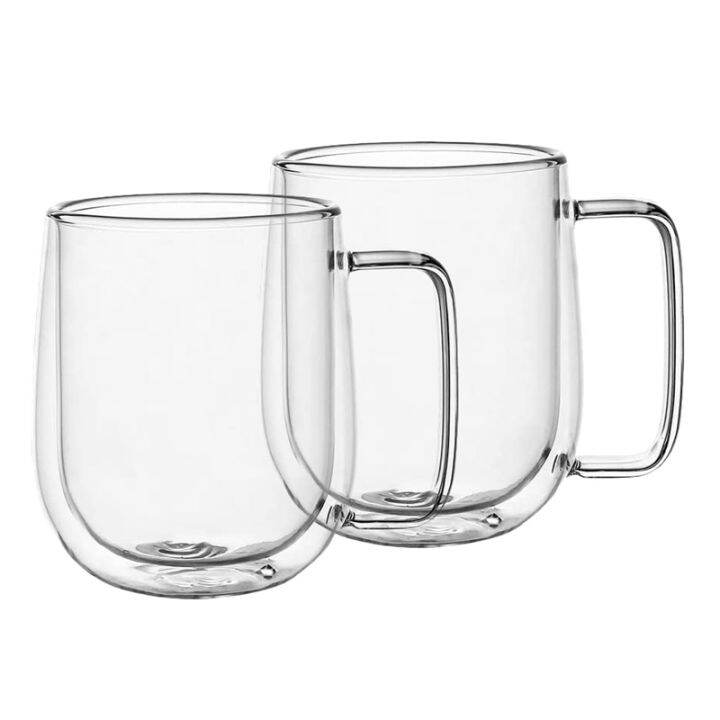 Double Wall Glass Coffee Mugs Tea Cups Set of 2, Thermal Insulated and