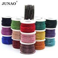 JUNAO ห่วงโซ่ร้อยถ้วยคริสตัลสำหรับตัดเย็บแก้วสีแดง SS12 SS8 SS6สำหรับเสื้อผ้างานฝีมือแบบทำมือ