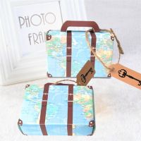 50PCS Min Map Travel Suitcase Favor Candy Gift Box Kraft Paper with Tags Rope For Guest Baby Shower Boxes Wedding Party Decor