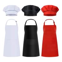 6 Pcs Kids Aprons and Hats Set Children Chef Aprons for Cooking Baking Painting Aprons White + Black + Red