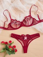 【LZ】✌  Conjunto de lingerie bordado floral para mulheres sutiã push up underwire cuecas eróticas conjunto bralette de renda e cuecas 2023