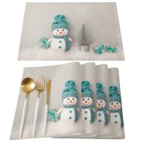 4/6 Pcs Placemat Christmas Snowman Gift Kitchen Placemat Christmas Coffee Dining Table Mats Coaster Pad