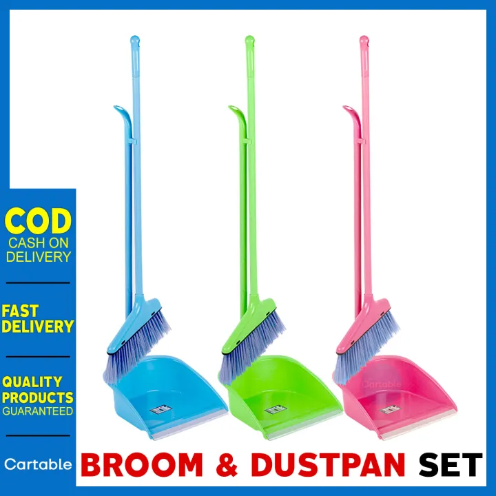 CARTABLE Broom and Dust Pan Set Walis with Dustpan Broom Floor Sweep Walis Dust Pan with Handle