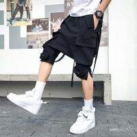 CODhuanglan212 Summer tide brand cropped pants men s multi-pocket overalls shorts ins hip-hop drop crotch 5 points harem thin section