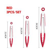 3ชิ้นที่คีบซิลิโคนพร้อมที่หนีบอุปกรณ์ในครัวเรือนสแตนเลสสตีลสูงล็อกทนความร้อนได้บาร์บีคิวอุปกรณ์ทำอาหารอุปกรณ์ทำอาหารอบ