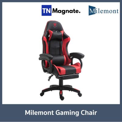 [เก้าอี้เกมมิ่ง] Milemont Gaming Chair มีล้อเลื่อน ปรับความสูงได้ เอนได้ สีดำ-แดง