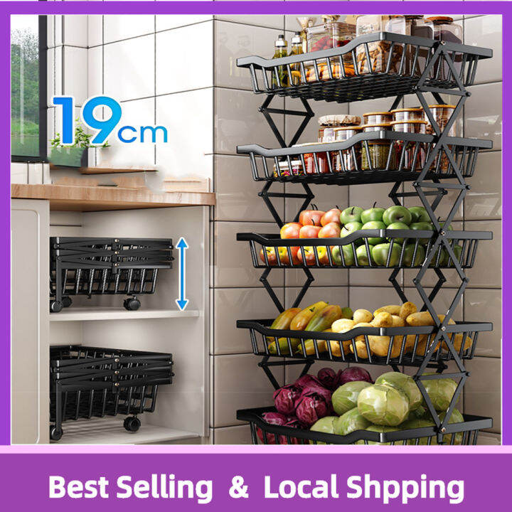 Kitchen Vegetable Basket Rack Stainless Steel 5 Tier Kitchen Swivel