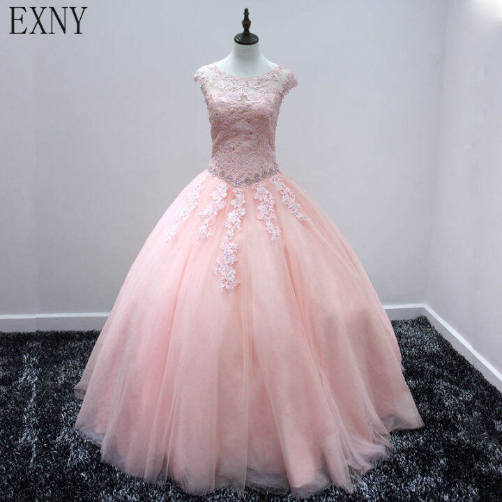 EXNY 2019 New Ball Gown Prom Dresses Long Appliques Tulle Light Pink ...