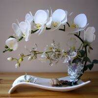 การตกแต่งบ้านดอกไม้ปลอม Phalaenopsis เครื่องประดับโต๊ะทานอาหารห้องนั่งเล่นการจัดดอกไม้การออกแบบเครื่องแต่งกายดอกไม้ปลอม