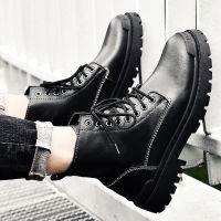 Mens Boots Mid-Top Tooling Boots Hight-Top British Mens Shoes Autumn Trendy Shoes Breathable Black Leather Boots Big Size 48