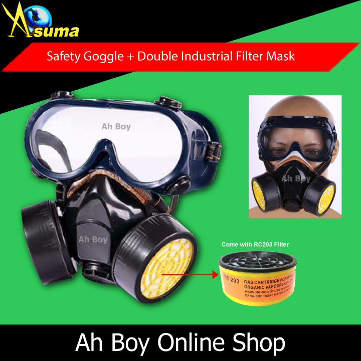 ASUMA Safety Goggle & Double Industrial Filter Mask, Safety Equipment