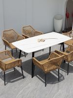 ♛™ Cany chair outdoor desk-chair high-end villa garden terrace cafe leisure the cane makes up rock plate eat desk and