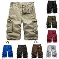 【Ready】Casual Men S Solid Color Summer Multi-Pockets Cargo Shorts Loose Fifth Pants