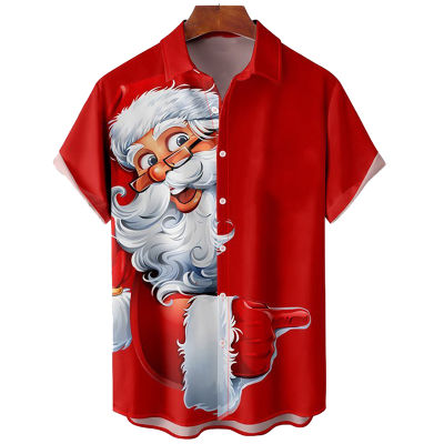 Merry Christmas Men S T-Shirt Santa Print Summer Short Sleeve Button-Down Shirt Fashion Street Cool Oversized Men S Clothing