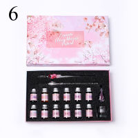 16 PcsBox Sakura Glass Pen Crystal Dip Pen With 12 Colors Ink Gift Craft Stationery Calligraphy Drawing Writing Art Supplies