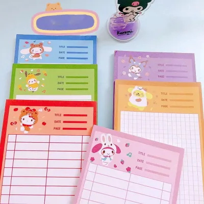 Kawaii Sanrio Notebook Cute Hellokitty Kuromi My Melody Cinnamorollcartoon Tearable Word Book Notebook Stationery for Girls Gift