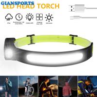 GIANSPORTS ไฟหน้ารถเซ็นเซอร์ตรวจจับการเคลื่อนไหวไฟฉายคาดศีรษะ LED,ไฟฉายสวมหัวกันน้ำได้ IPX4นำมาใช้ใหม่สำหรับเดินป่ากลางแจ้งตั้งแคมป์ไฟฉายคาดศีรษะ LED เซ็นเซอร์ตรวจจับการเคลื่อนไหวสำหรับเดินป่า