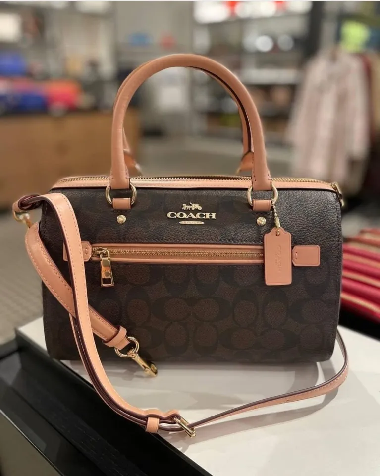 Coach 83607 Rowan Satchel In Signature Canvas Brown Shell Pink 