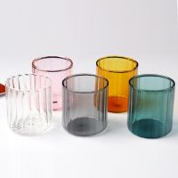6 Colors Glass Cups Heat Resistant Glass Cup Brewing Mugs Stripe Glass Tea Office Juice Coffee Milk Mug Family Cups 250ML Cups  Mugs Saucers