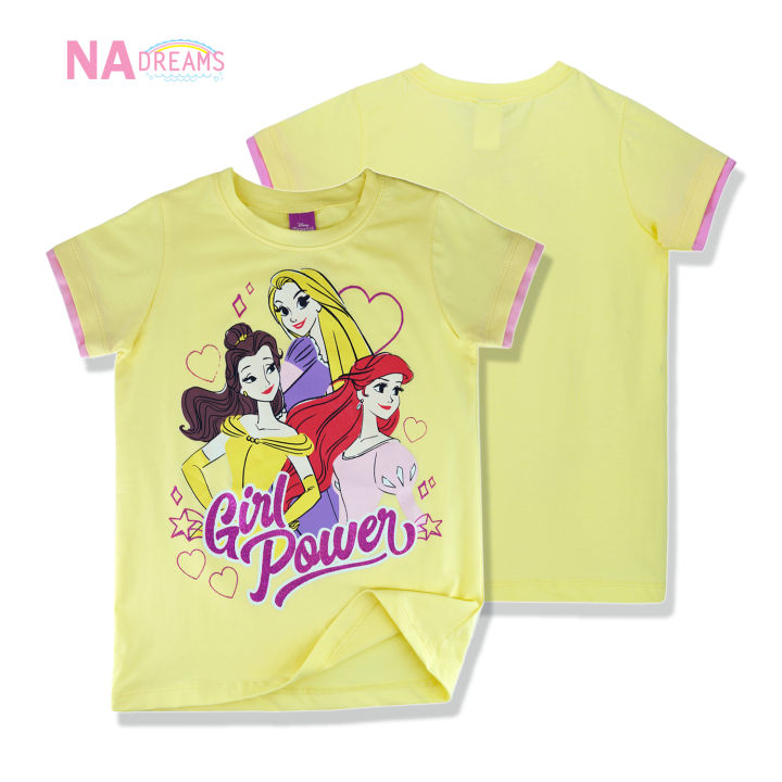 disney-princess-เสื้อยืดคอกลม-ผ้าคอตตอนผสมสแปนเด็กซ์-ลายเจ้าหญิง-จาก-nadreams-เนื้อผ้าดี-นุ่มมาก-สำหรับเด็ก-4-10-ปี