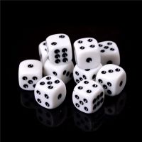 10pcs 16mm White Playing Dices Set Six Sided Round Corner Opaque Dice RPG Standard Gambling Games Pips Cube Funny Toy