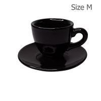 Aicoffee แก้วกาแฟ 150 CC. (Size M) ถ้วยกาแฟลาย Glossy Black พร้อมจานรอง