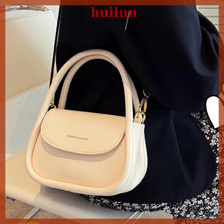 huilun-กระเป๋าถือแฟชั่นผู้หญิง-กระเป๋าสะพายไหล่-pu-สะพายข้างขนาดเล็กสายยาวสีทึบ
