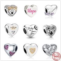 925 Sterling Silver Love Bow Heart-shaped Bead fit Pandora Charms silver 925 Original Bracelet Trinket DIY Women Jewelry Gift