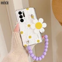 เคสโทรศัพท์ลายใบหน้ายิ้มดอกไม้อาทิตย์ของ HOCE สำหรับออปโป้ไฟนด์ N2ฝาพับพร้อมที่วางรูปดอกทานตะวันและยิ้มสำหรับออปโป้ไฟนด์ฝาพับ N2พร้อมสร้อยข้อมือสีม่วงเคสหลังใส