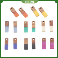 CHUAN 16pcs สีสันสดใส เครื่องรางทำจากไม้ สีผสมกัน ทำจากไม้ เครื่องรางสี่เหลี่ยมผืนผ้า จี้วินเทจ เรซิน จี้ห้อยระย้า ทำเครื่องประดับ DIY