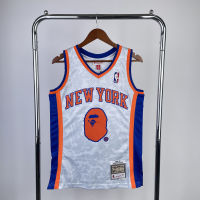 เสื้อกีฬาของแท้กดร้อนผู้ชายใหม่ York Knicks #93 BAPE × Mitchell Ness 1998-99 Hardwood CLASSIC Jersey - Grey