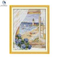 【CC】 Sea view outside the window Scenery cross stitch kit 14ct 11ct printing set needlework embroidery  home decoration