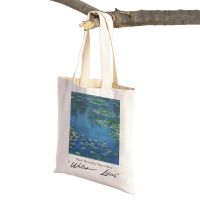 Claude Monet Exhibition Watercolor Travel Tote Lady Handbag Shopper Supermarket Bag Eco Casual Canvas Women Shopping Bags