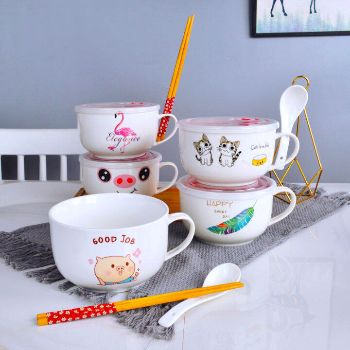 Ceramic rice bowls, instant noodles, cups and bowls with lids and handles, student canteens