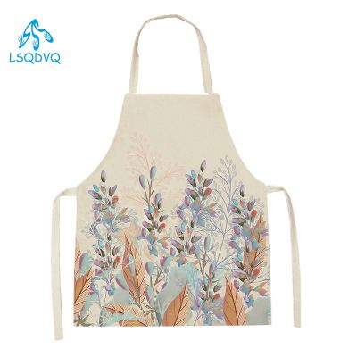 ∈﹍❉ Floral Print Kitchen Aprons for Women Men Linen Bibs Household Cleaning Apron Home Cooking Baking Sleeveless Apron Delantal