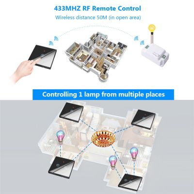 (24 hour SHIP) (in stock)433Mhz Wireless touch Switch Light led Remote Control Glass Screen 1 2 3 pins