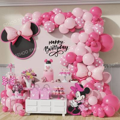 111pcs Minnie Mouse บอลลูน Garland Arch ชุดโบว์สีชมพูกุหลาบลูกโป่งสีแดงสาววันเกิดของตกแต่งงานเลี้ยงทารกฝักบัวอุปกรณ์-iewo9238